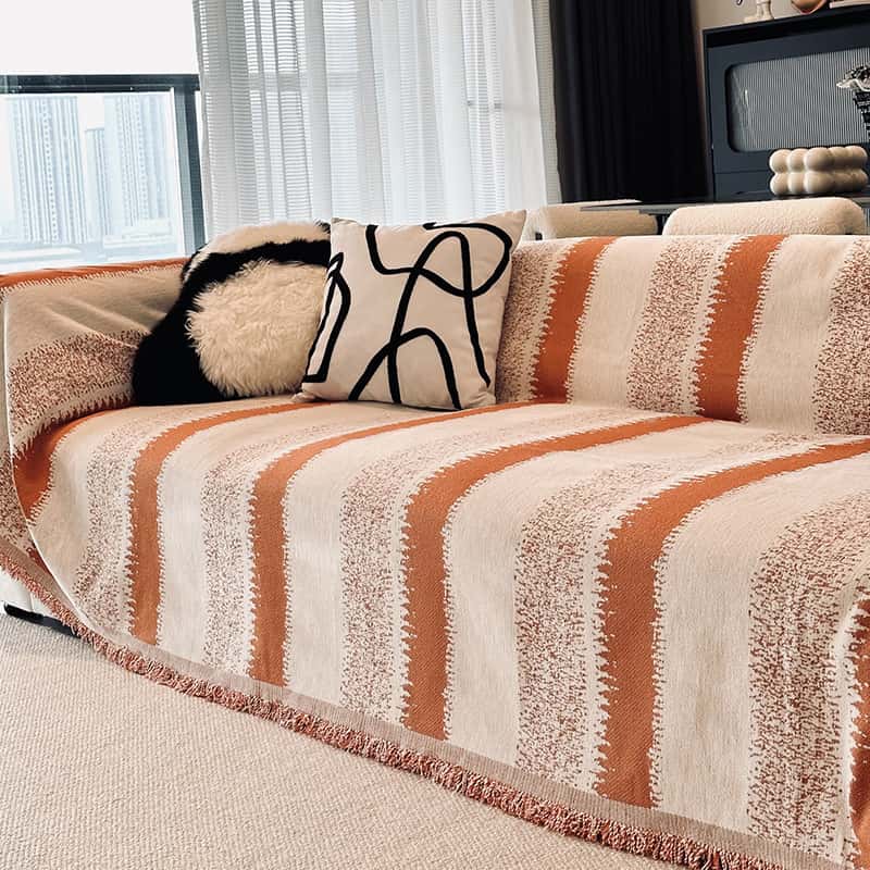 🏡Trendy gestreifte Chenille Atmungsaktive Sofa Schutz Couch Abdeckung