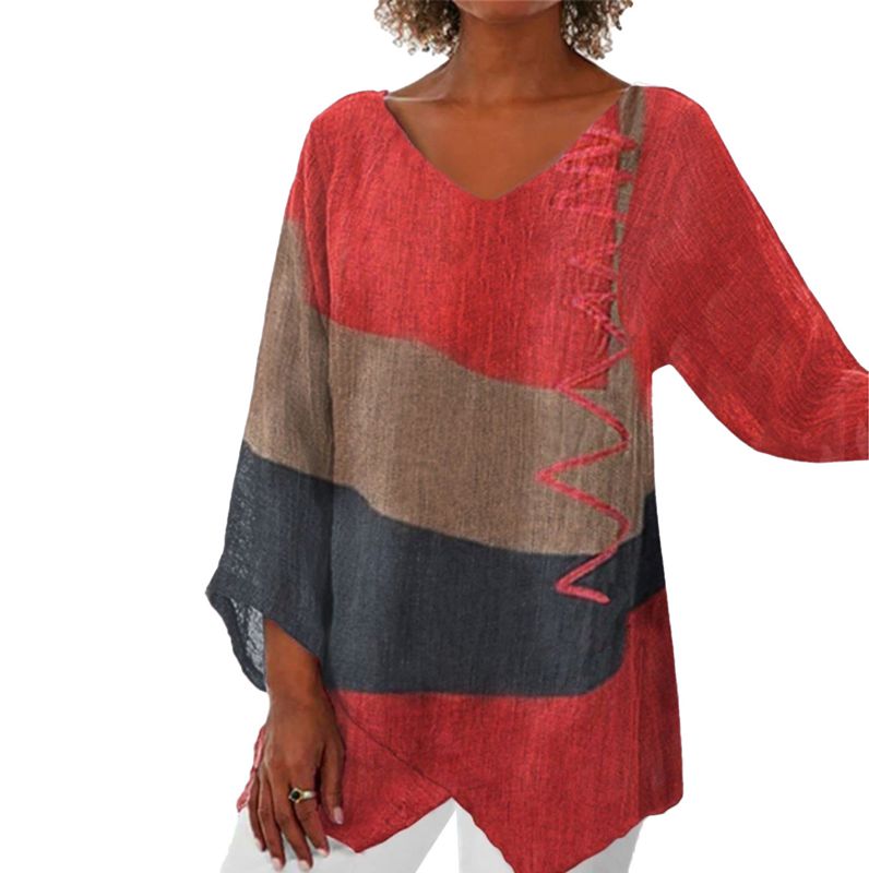 💖2025 Neues Angebot💖💃Elegantes lässiges V-Ausschnitt Langarm Kunstmuster bedrucktes Top für Damen