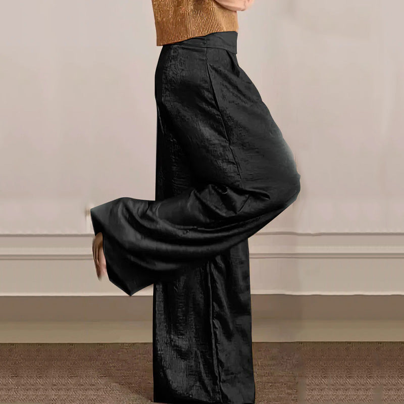 ❤️‍🔥👖Casual glanzende tweedelige damesset met korte mouwen en wijde pijpen