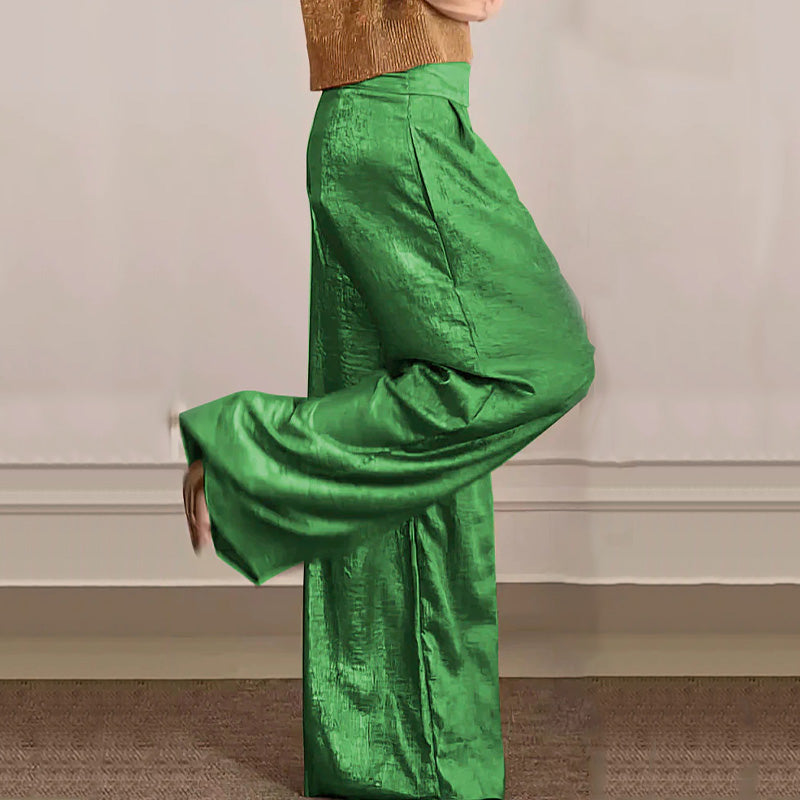 ❤️‍🔥👖Casual glanzende tweedelige damesset met korte mouwen en wijde pijpen