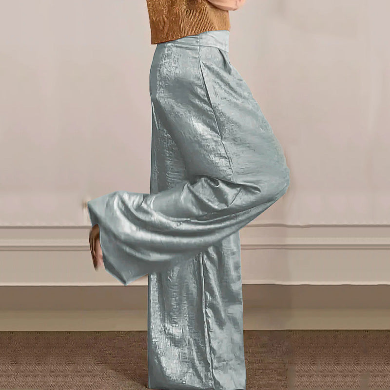 ❤️‍🔥👖Casual glanzende tweedelige damesset met korte mouwen en wijde pijpen