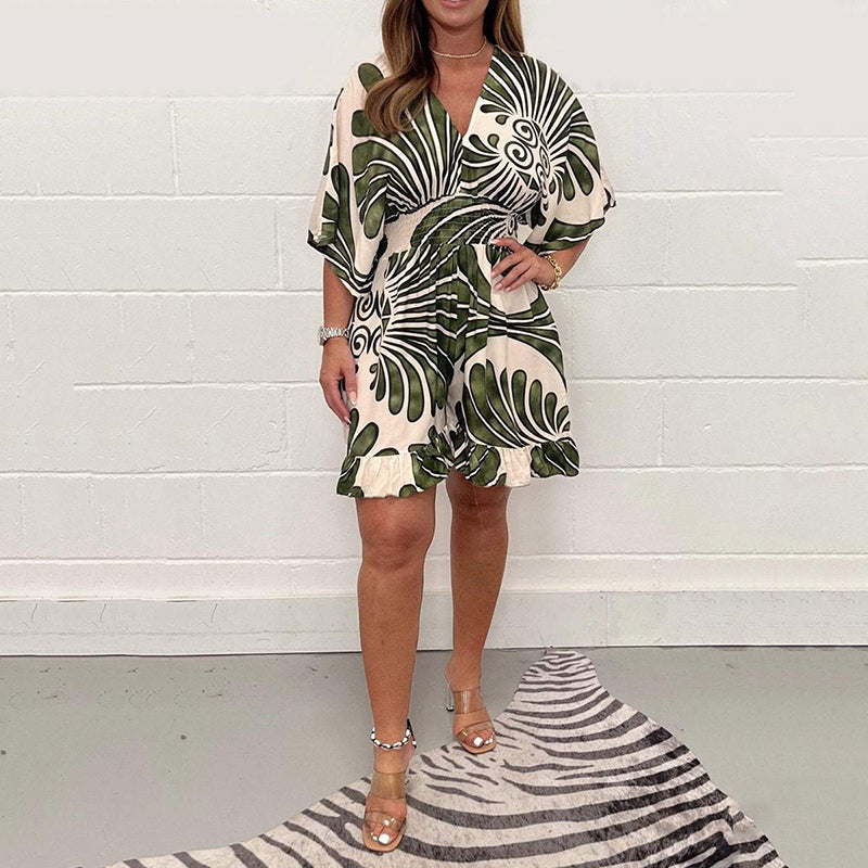 ⏳24-Stunden-Lieferung💥Lässiger, kurzer Jumpsuit mit Pflanzenprint für Damen