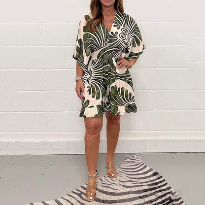 ⏳24-Stunden-Lieferung💥Lässiger, kurzer Jumpsuit mit Pflanzenprint für Damen