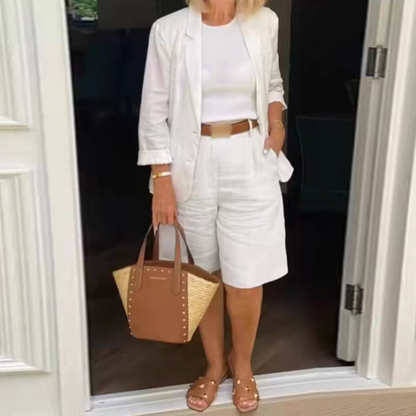 💥Kostenloser Versand💕Elegantes Set aus Leinenshorts und Blazer für Damen