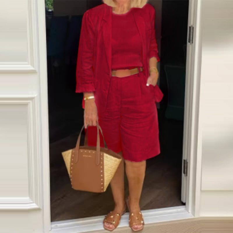 💥Kostenloser Versand💕Elegantes Set aus Leinenshorts und Blazer für Damen