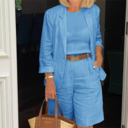 💥Kostenloser Versand💕Elegantes Set aus Leinenshorts und Blazer für Damen