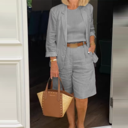 💥Kostenloser Versand💕Elegantes Set aus Leinenshorts und Blazer für Damen