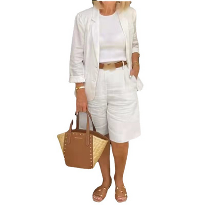 💥Kostenloser Versand💕Elegantes Set aus Leinenshorts und Blazer für Damen