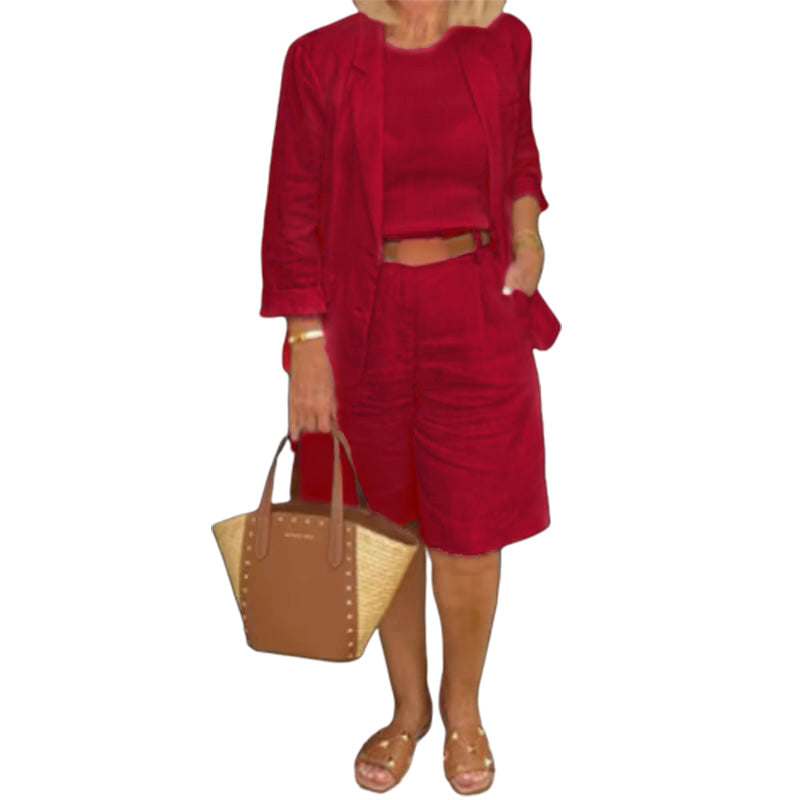 💥Kostenloser Versand💕Elegantes Set aus Leinenshorts und Blazer für Damen