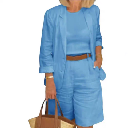 💥Kostenloser Versand💕Elegantes Set aus Leinenshorts und Blazer für Damen