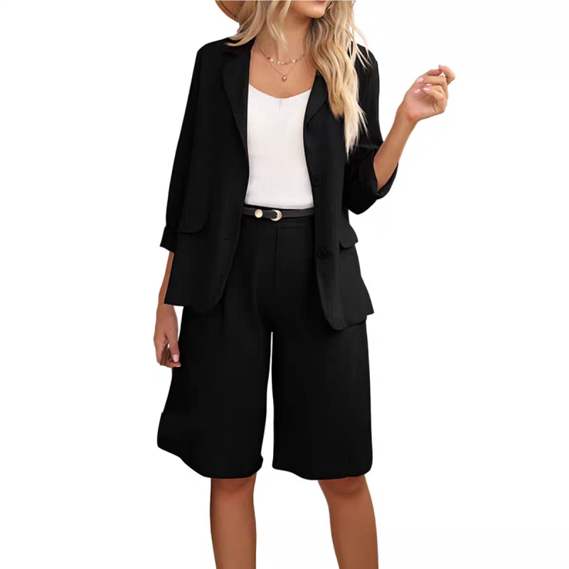 💥Kostenloser Versand💕Elegantes Set aus Leinenshorts und Blazer für Damen