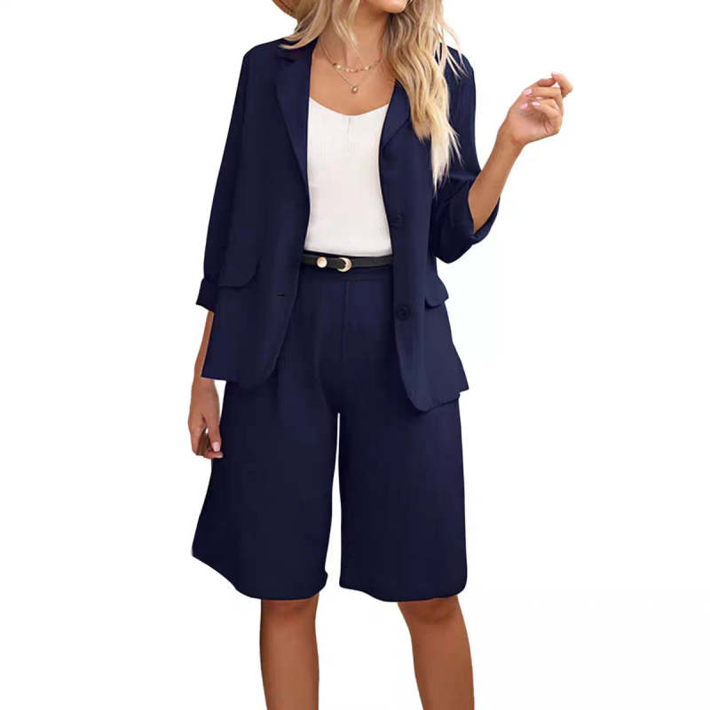 💥Kostenloser Versand💕Elegantes Set aus Leinenshorts und Blazer für Damen