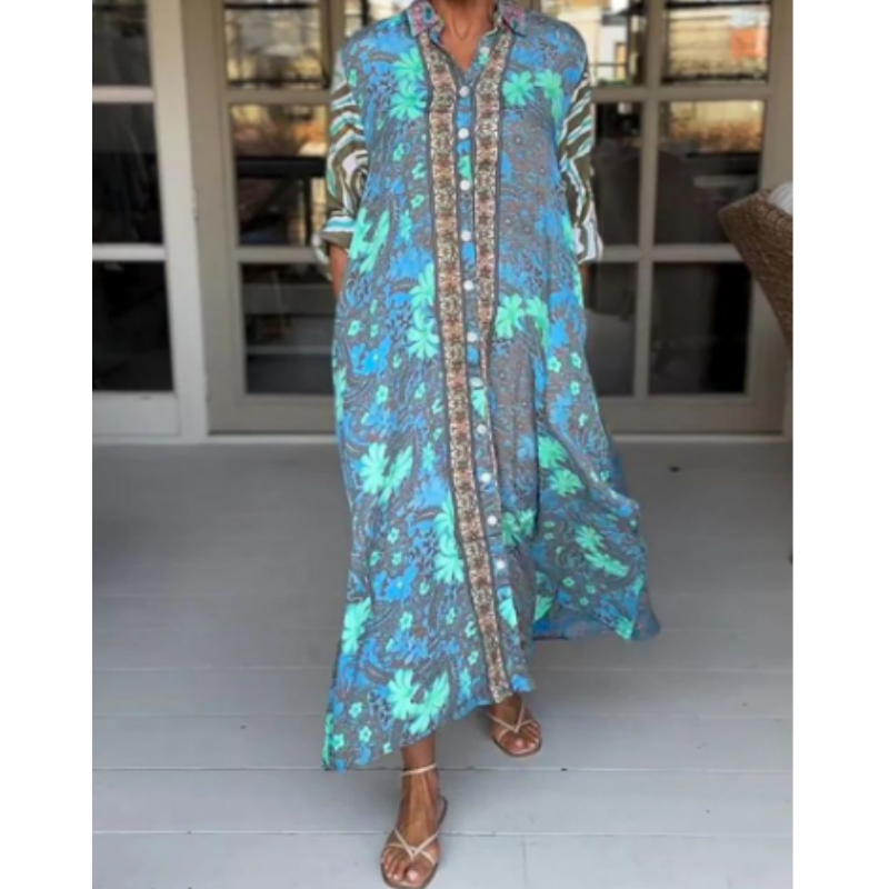 Modisches bedrucktes Maxikleid mit seitlichem Schlitz