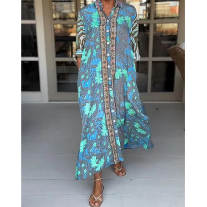 Modisches bedrucktes Maxikleid mit seitlichem Schlitz