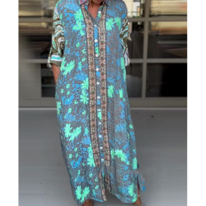 Modisches bedrucktes Maxikleid mit seitlichem Schlitz