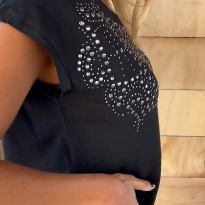 👚50% Rabatt💕Unifarbenes, kurzärmeliges Damen-T-Shirt mit heißem Aufdruck und ausgefranstem Saum
