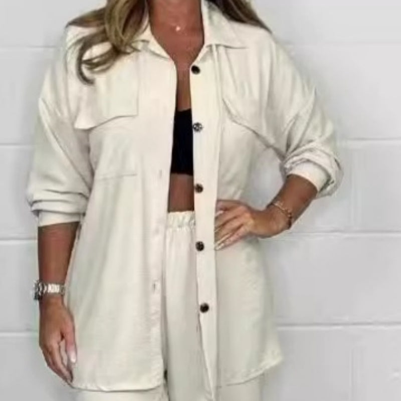 Einfarbiger Anzug mit Hemd und Hose für Damen