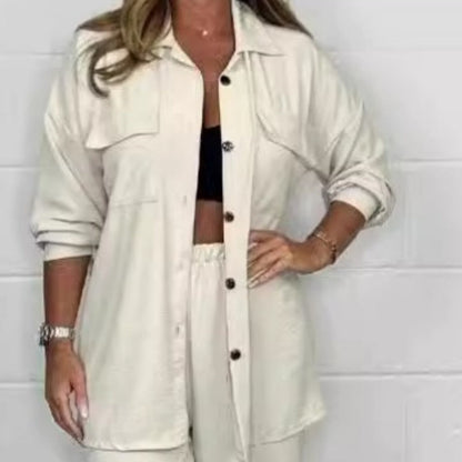 Einfarbiger Anzug mit Hemd und Hose für Damen