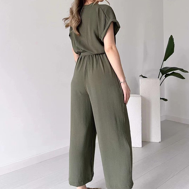 🌸 Lässiger Damen Overall mit V-Ausschnitt und kurzen Ärmeln
