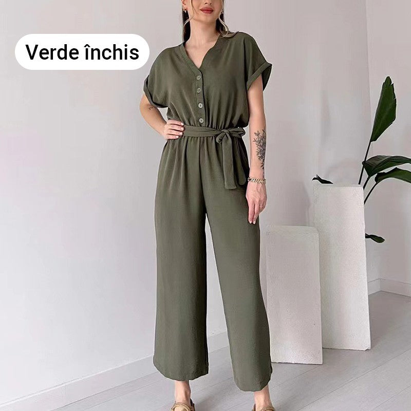 🌸 Lässiger Damen Overall mit V-Ausschnitt und kurzen Ärmeln