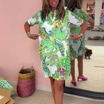 🌷Limitiertes Angebot 50% OFF💞Damen Bunt bedrucktes V-Ausschnitt Kleid