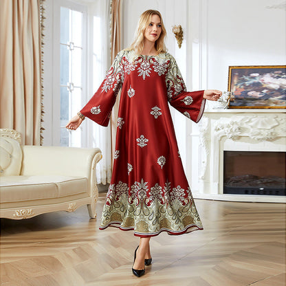 Red Printed Muslim Abayas for Women