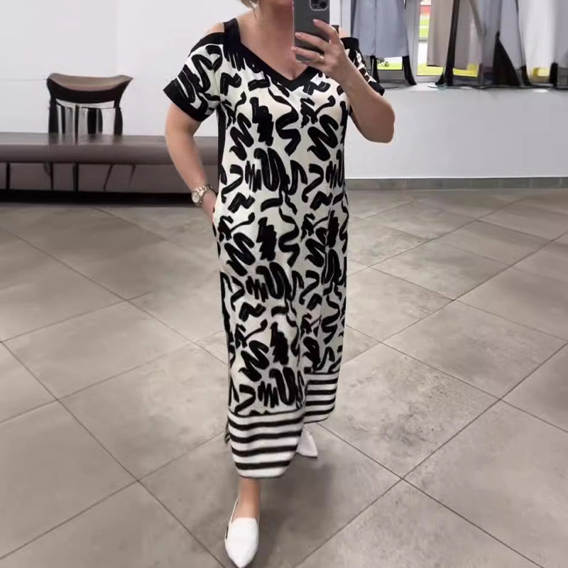 💥Neue Sommerkleider- 49% RABATT👗Off-Shoulder V-Ausschnitt Modisches Atmungsaktives Kleid