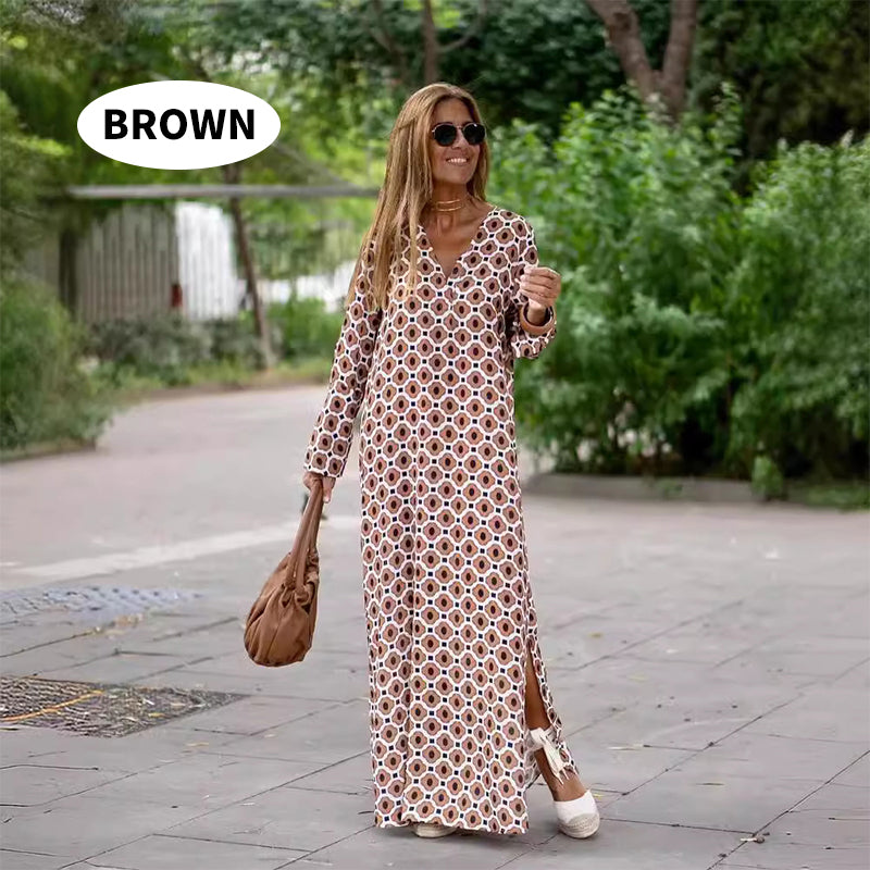 🔥Für eine begrenzte Zeit 40% Rabatt🔥Boho Langarm Kleid mit V-Ausschnitt