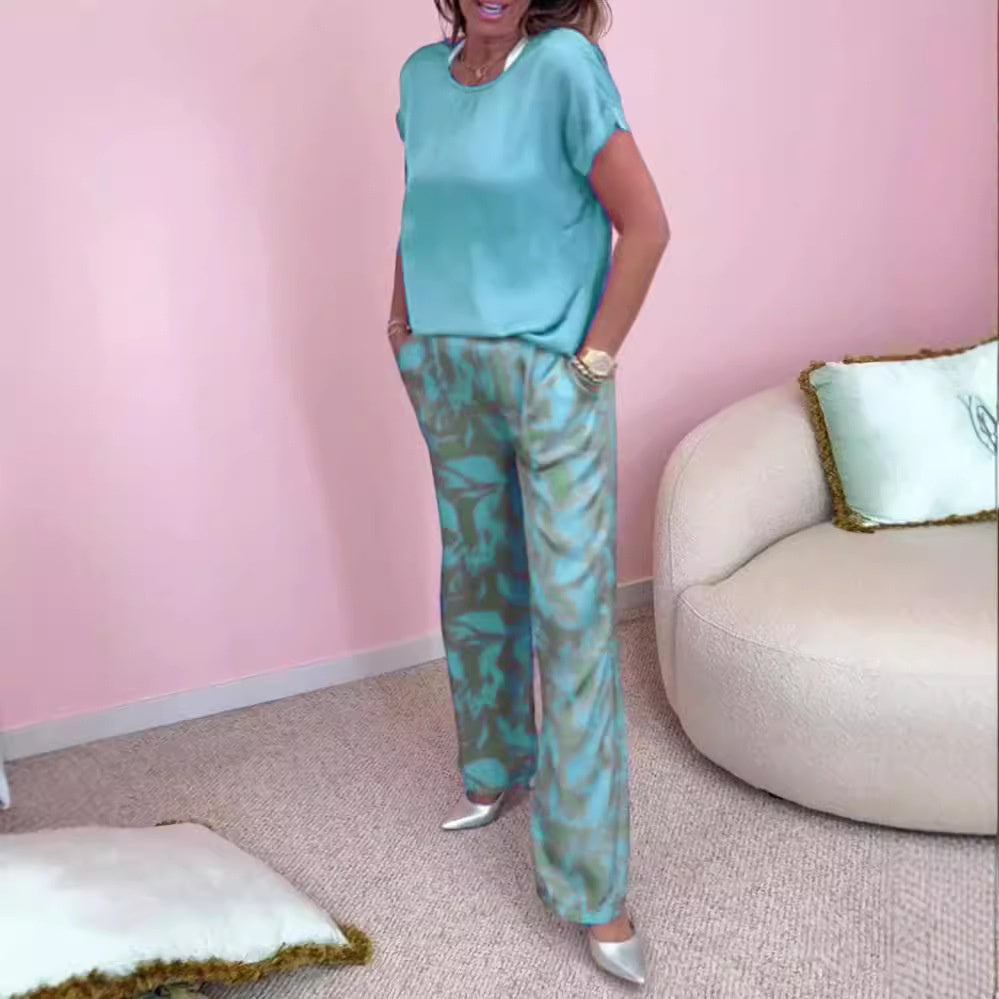 🌞2025 Summer Sale🌺🔥Top & bedruckte Hose mit weitem Bein, 2-teiliges Set