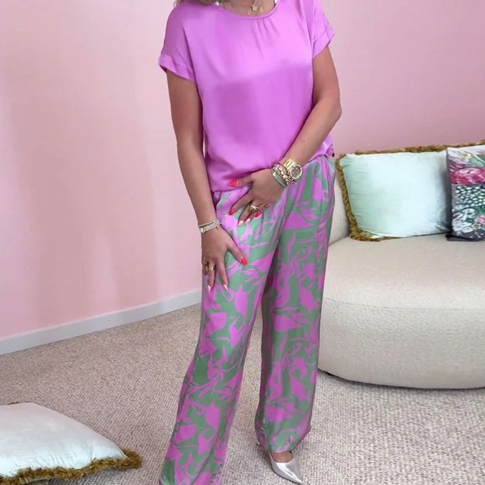 🌞2025 Summer Sale🌺🔥Top & bedruckte Hose mit weitem Bein, 2-teiliges Set