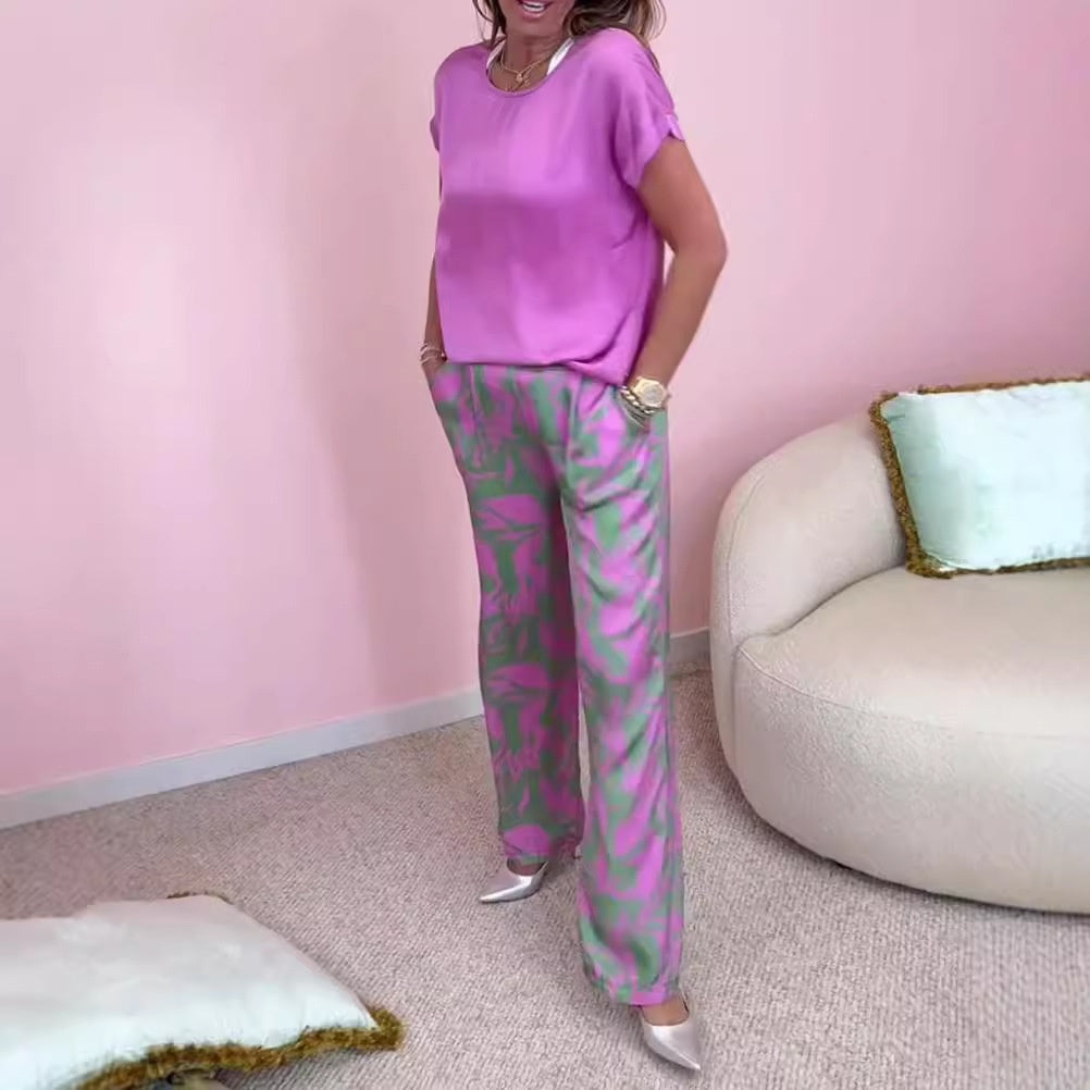 🌞2025 Summer Sale🌺🔥Top & bedruckte Hose mit weitem Bein, 2-teiliges Set