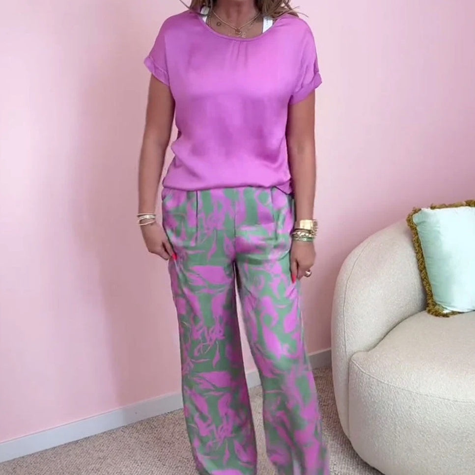 🌞2025 Summer Sale🌺🔥Top & bedruckte Hose mit weitem Bein, 2-teiliges Set