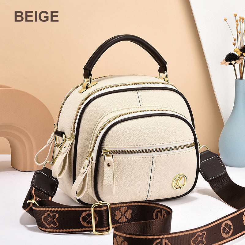 Klassische multifunktionale Fächer Verstellbare breite Schultergurt-PU-Leder-Crossbody-Tasche