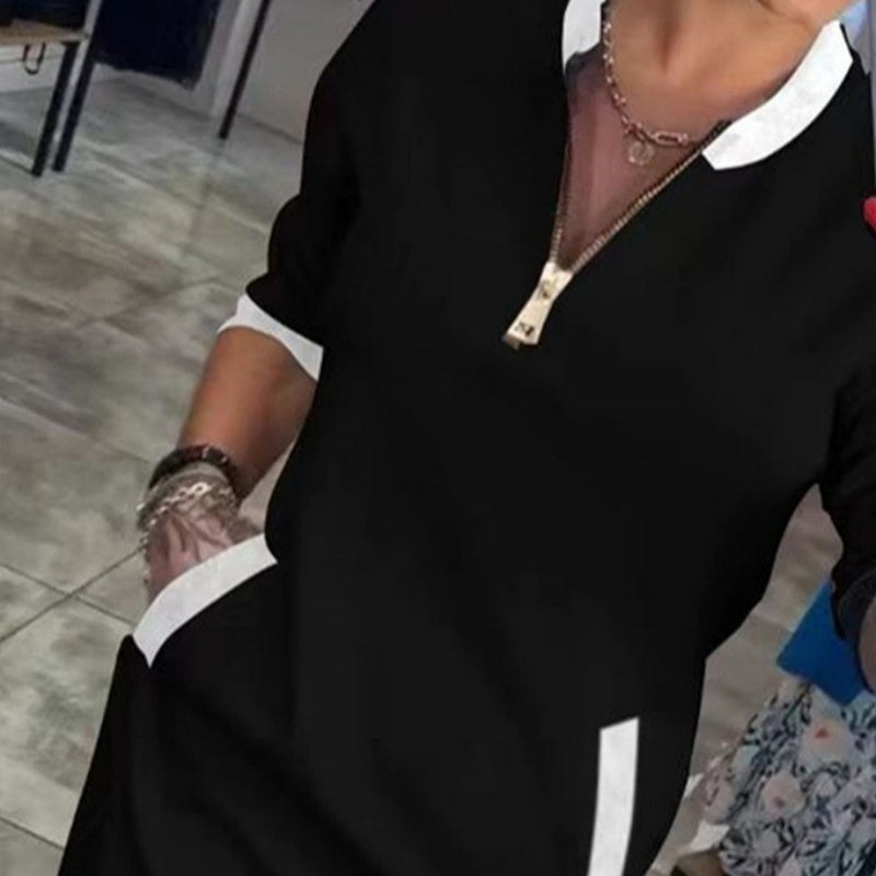 50%Rabatt🔥Trendy, lässiges Kleid mit V-Ausschnitt und 3/4-Ärmeln für Damen👗