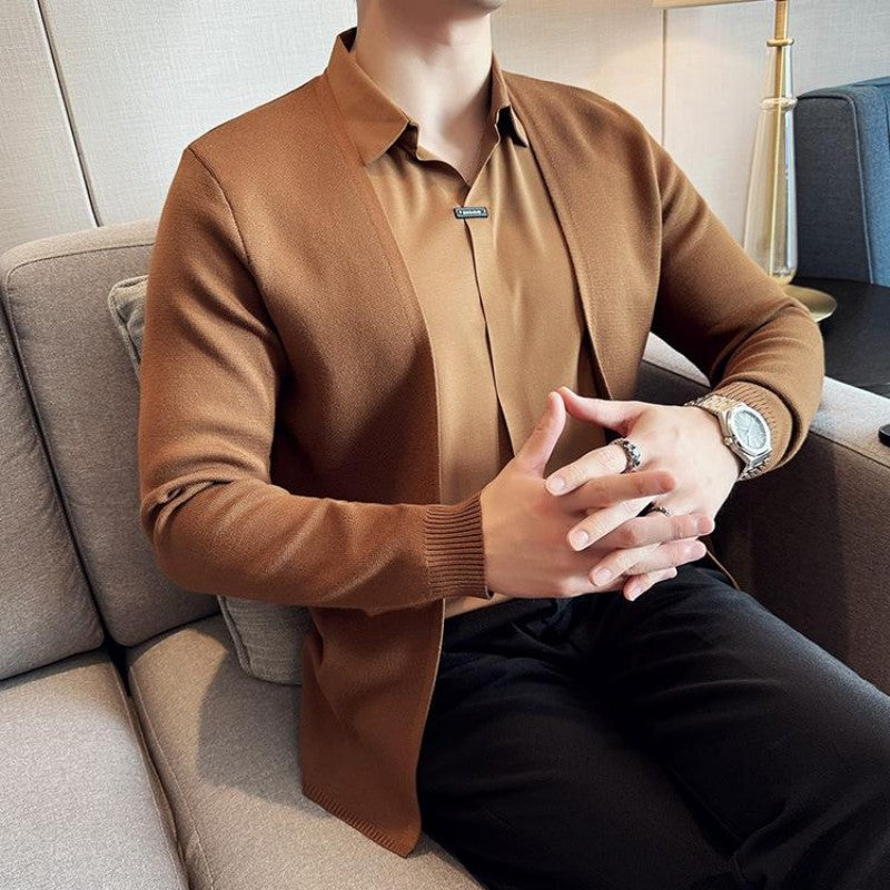 😎Lässiges einfarbiges Oberteil aus Kunstleder mit Layering-Optik für Herren💖