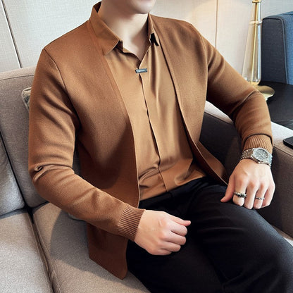 😎Lässiges einfarbiges Oberteil aus Kunstleder mit Layering-Optik für Herren💖