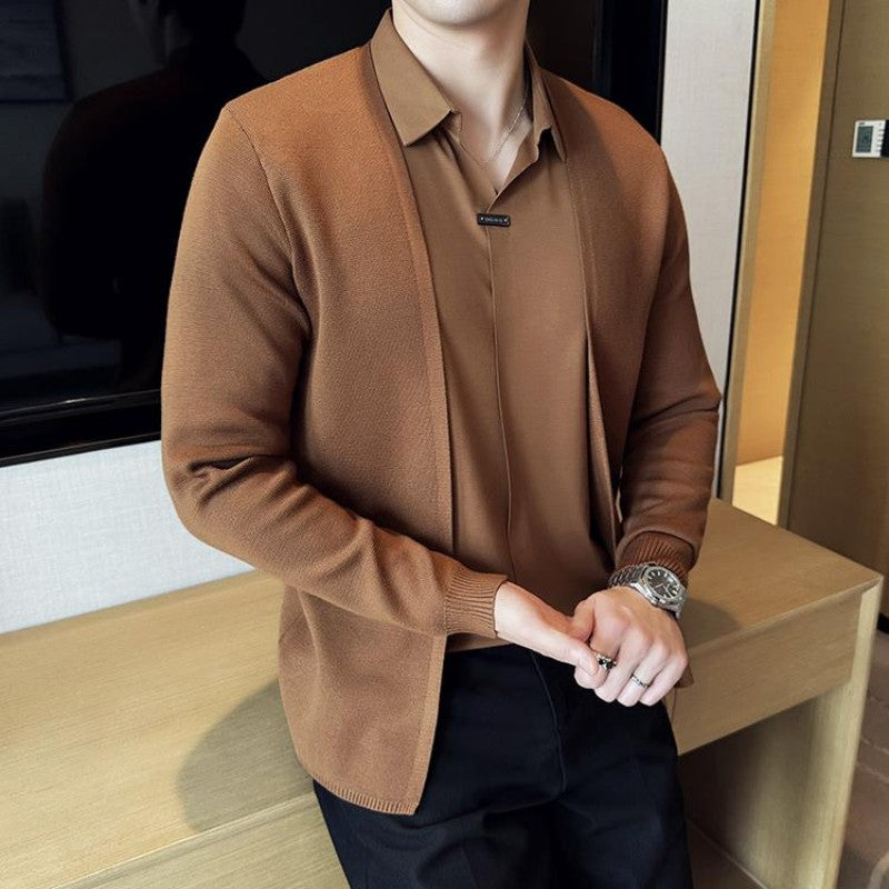 😎Lässiges einfarbiges Oberteil aus Kunstleder mit Layering-Optik für Herren💖