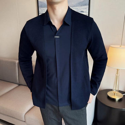 😎Lässiges einfarbiges Oberteil aus Kunstleder mit Layering-Optik für Herren💖