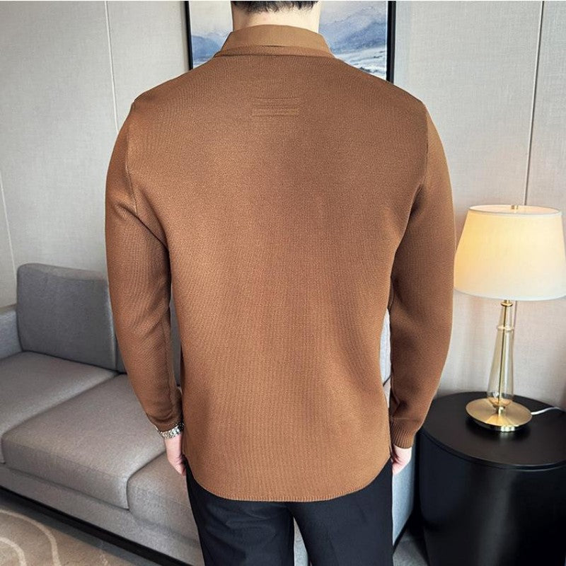 😎Lässiges einfarbiges Oberteil aus Kunstleder mit Layering-Optik für Herren💖