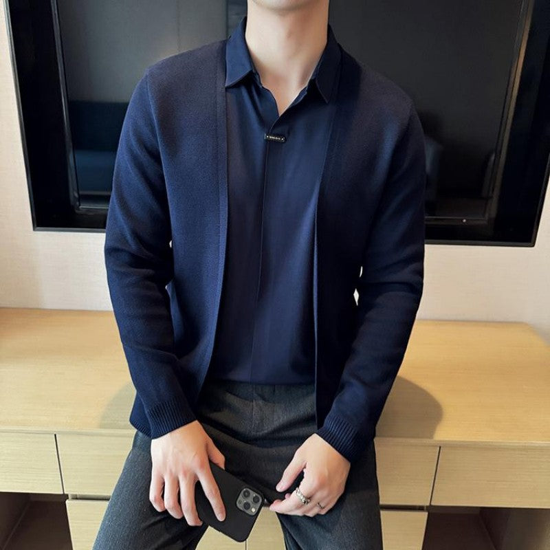 😎Lässiges einfarbiges Oberteil aus Kunstleder mit Layering-Optik für Herren💖