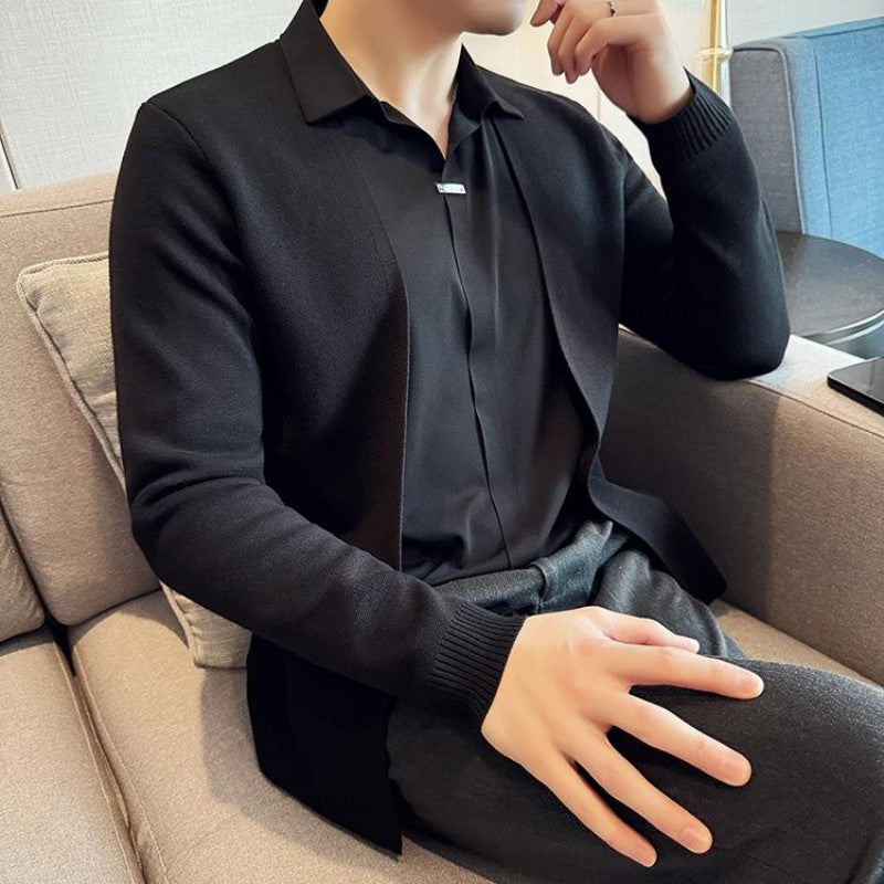 😎Lässiges einfarbiges Oberteil aus Kunstleder mit Layering-Optik für Herren💖