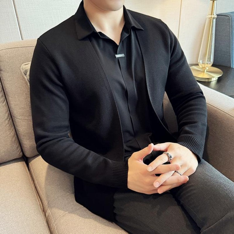 😎Lässiges einfarbiges Oberteil aus Kunstleder mit Layering-Optik für Herren💖