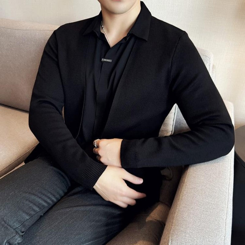 😎Lässiges einfarbiges Oberteil aus Kunstleder mit Layering-Optik für Herren💖