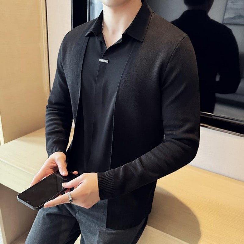 😎Lässiges einfarbiges Oberteil aus Kunstleder mit Layering-Optik für Herren💖