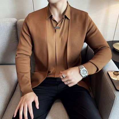 😎Lässiges einfarbiges Oberteil aus Kunstleder mit Layering-Optik für Herren💖