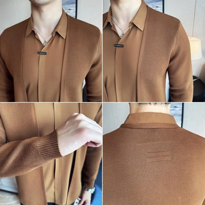 😎Lässiges einfarbiges Oberteil aus Kunstleder mit Layering-Optik für Herren💖