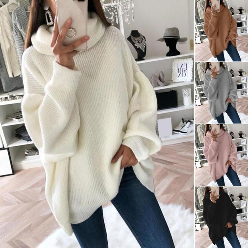 Übergroßer Rollkragenpullover aus einfarbigem Strick für Damen💖
