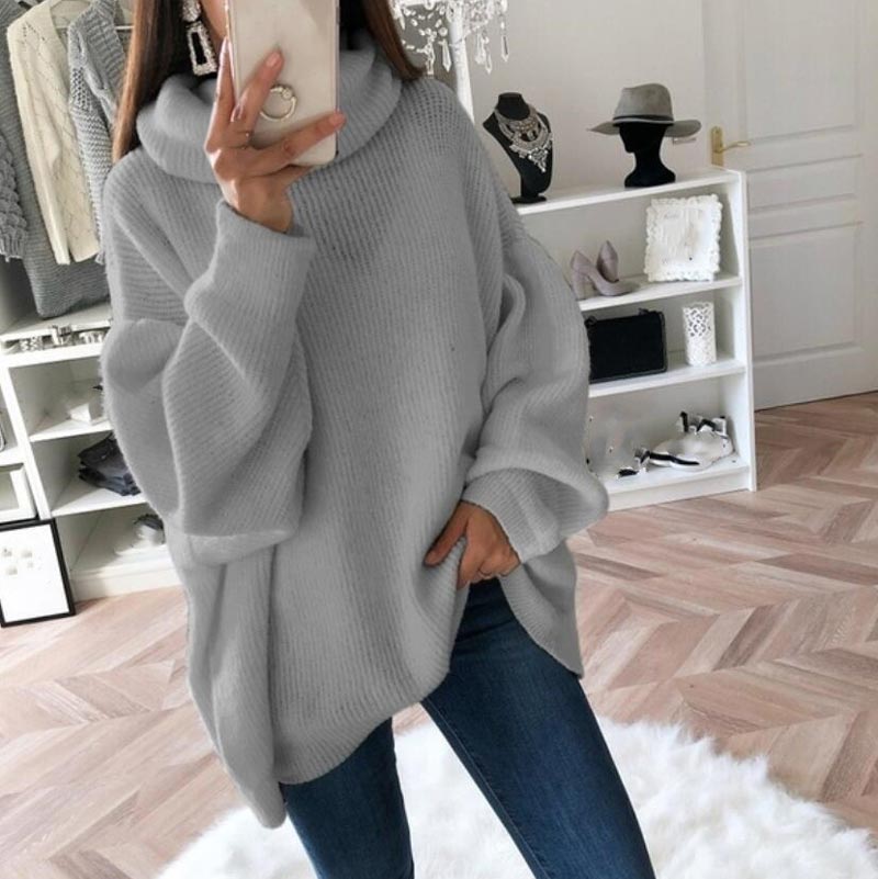 Übergroßer Rollkragenpullover aus einfarbigem Strick für Damen💖