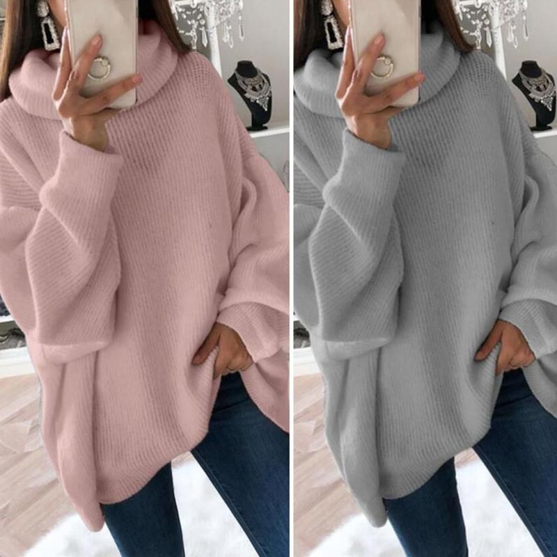 Übergroßer Rollkragenpullover aus einfarbigem Strick für Damen💖