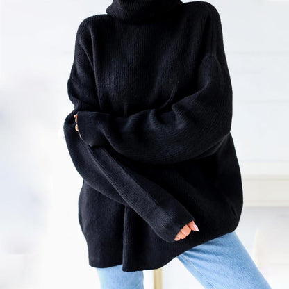 Übergroßer Rollkragenpullover aus einfarbigem Strick für Damen💖